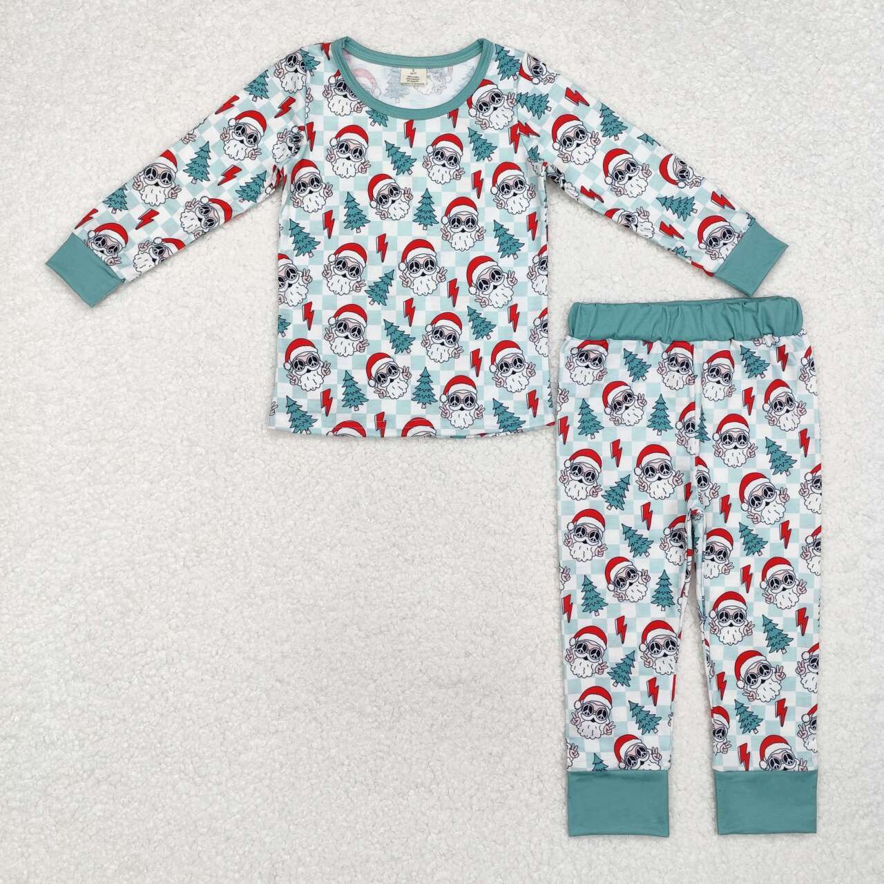 Christmas Santa Claus blue checkered bamboo pajama set