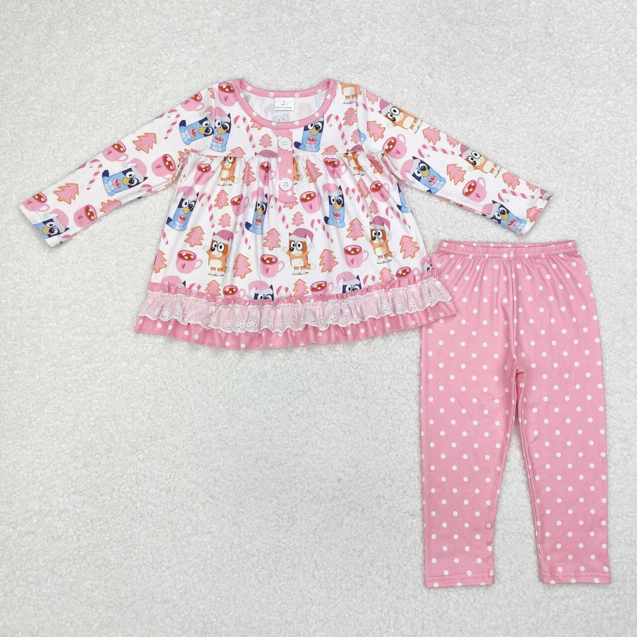 Christmas tree blue cartoon dog  tunic top pink leggings pants clothing set