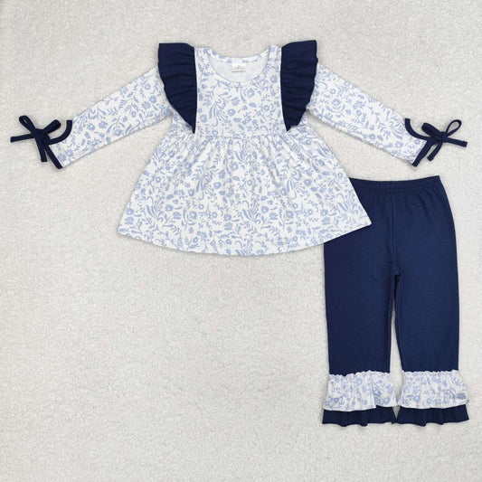 Toddle baby blue floral tunic top ruffle pants boutique fall winter clothes