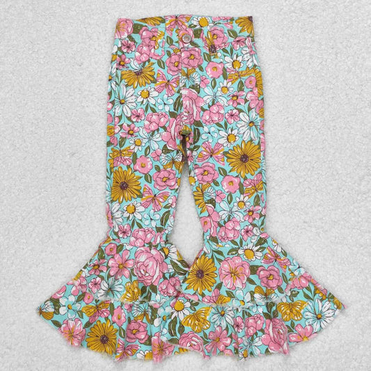 Infant baby girls wholesale flower print jeans bell bottoms factory price