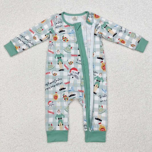 Infant baby boy Christmas design long sleeve bamboo zip romper