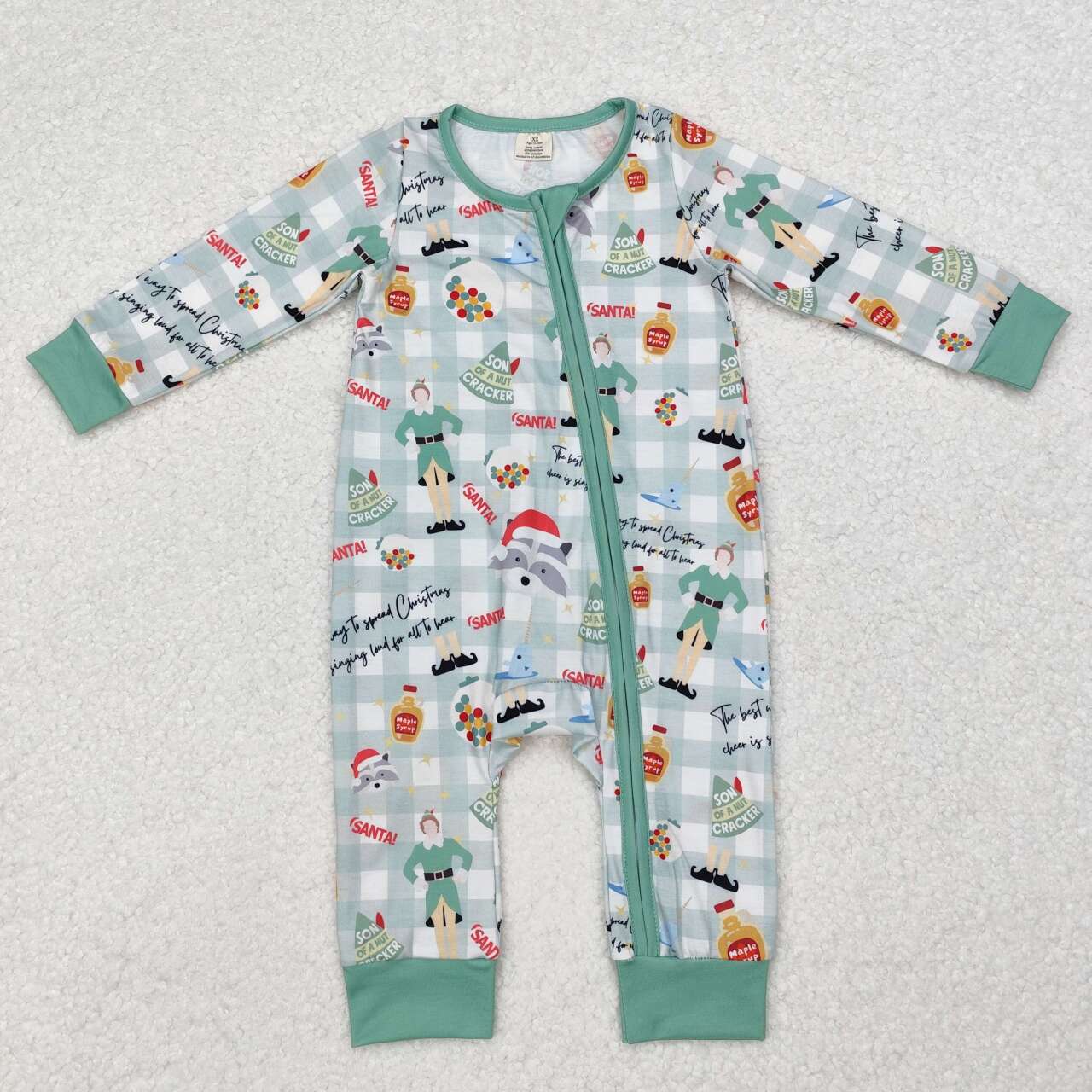 Infant baby boy Christmas design long sleeve bamboo zip romper