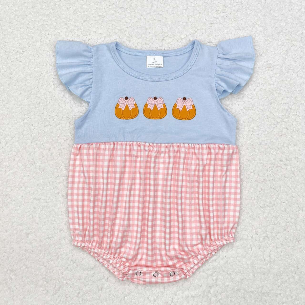 Embroidery pumpkin pink plaid toddle baby romper