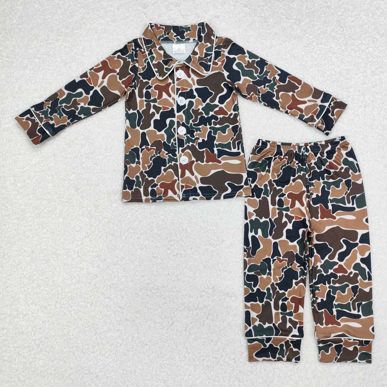 Family brown green camo button up matching pajama set