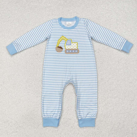 Infant boy embroidery construction romper