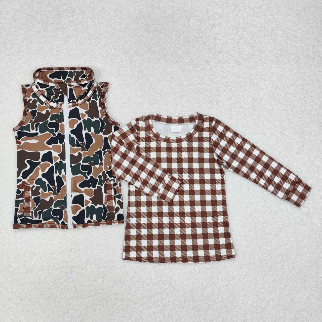 Boy long sleeve brown top camo vest top clothes