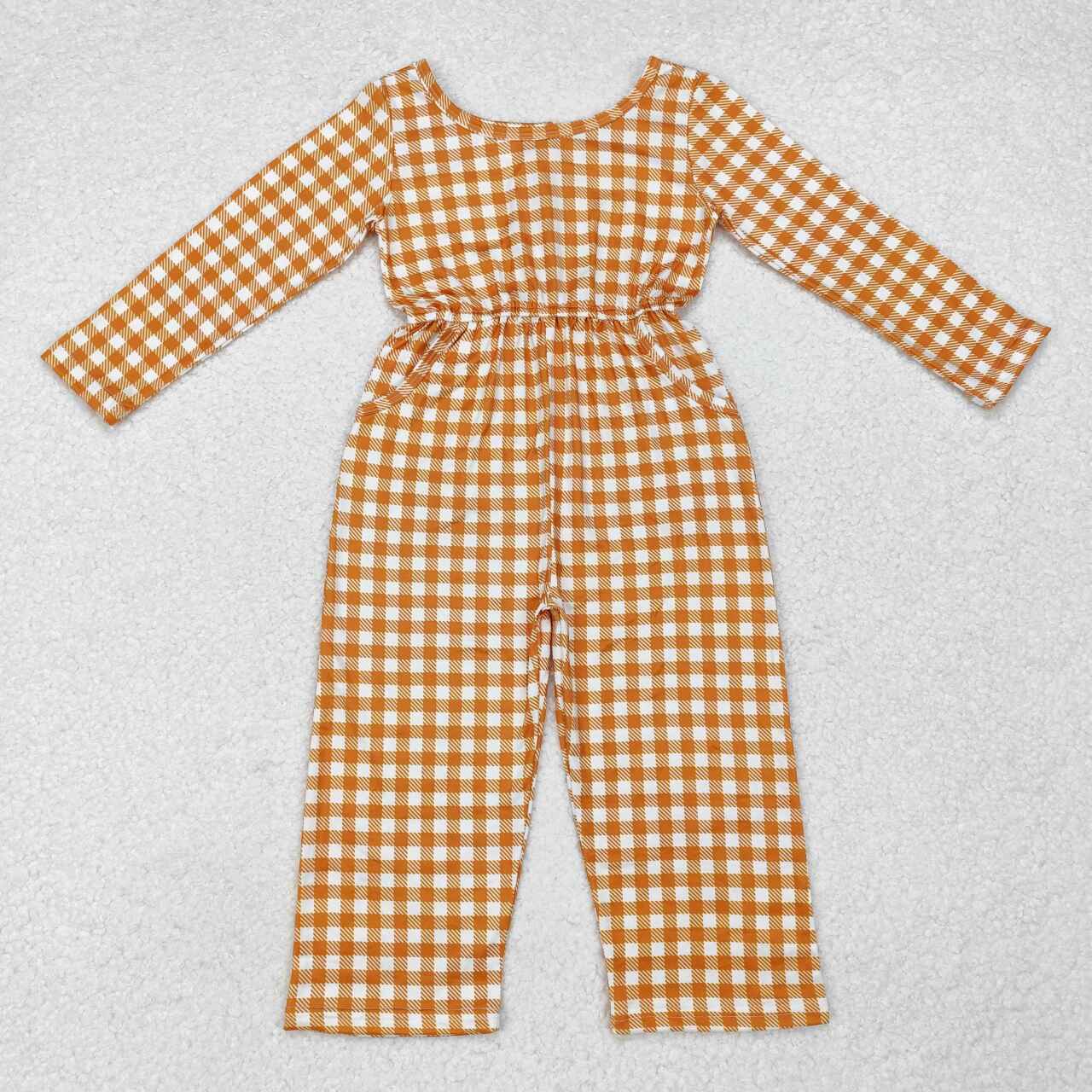 Orange plaid baby girls wide leg jumpsuit