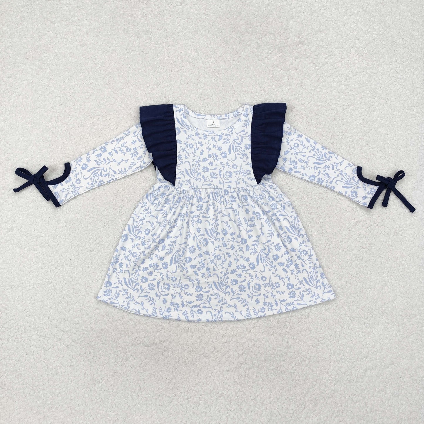 Infant baby girls wholesale blue floral boutique dress