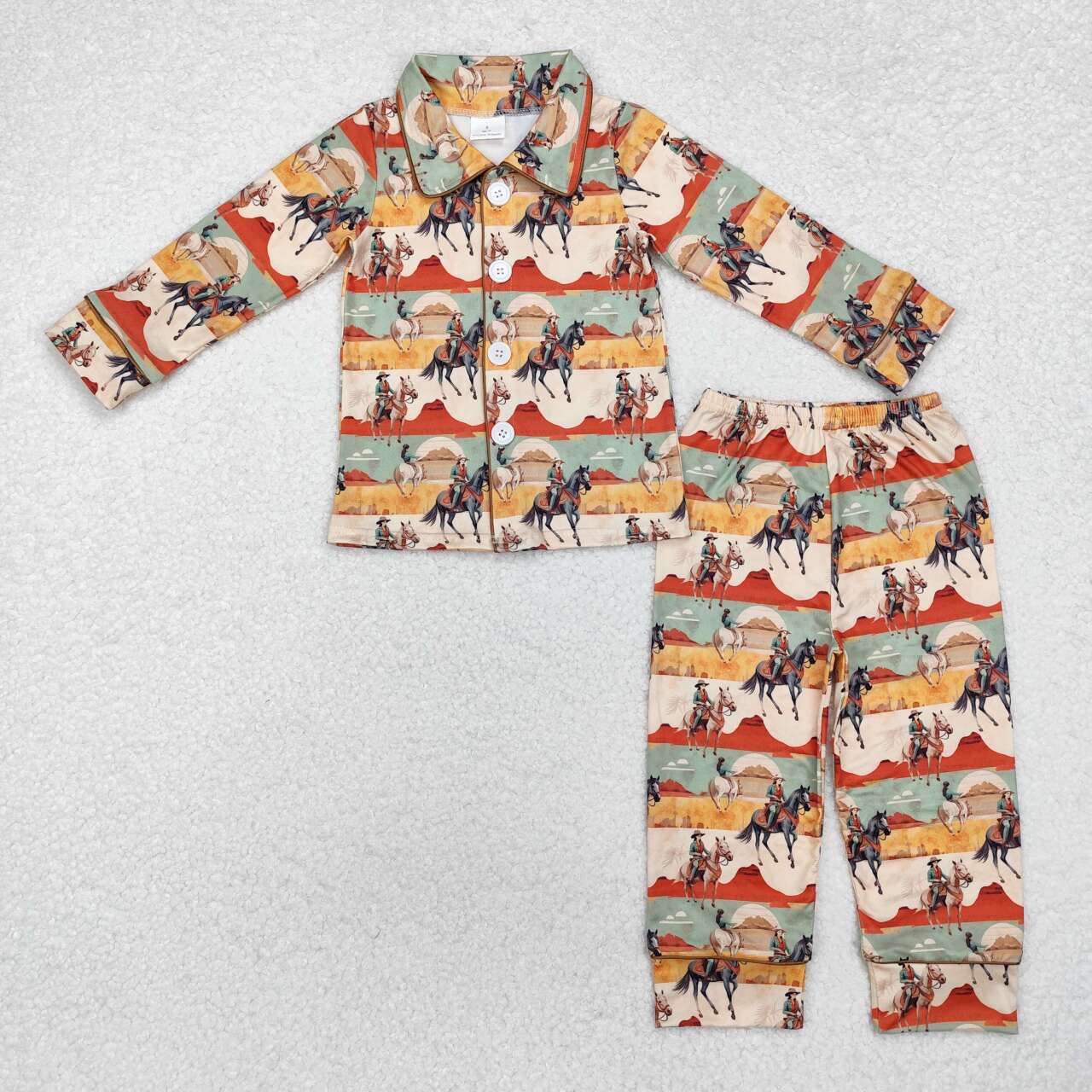 Western cowboy button down long sleeve pajama set