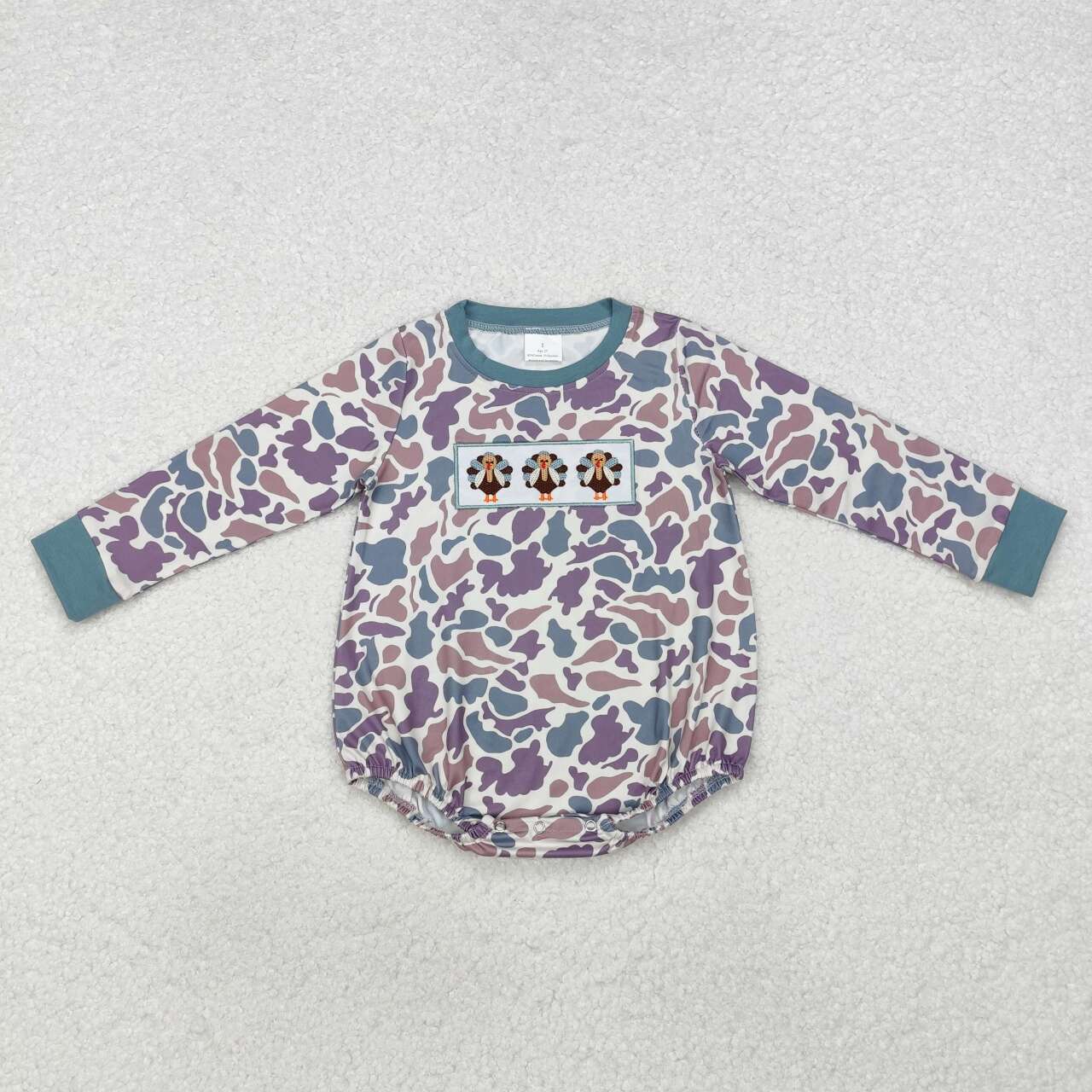 Embroidery Thanksgiving Turkey baby boy long sleeve camo romper