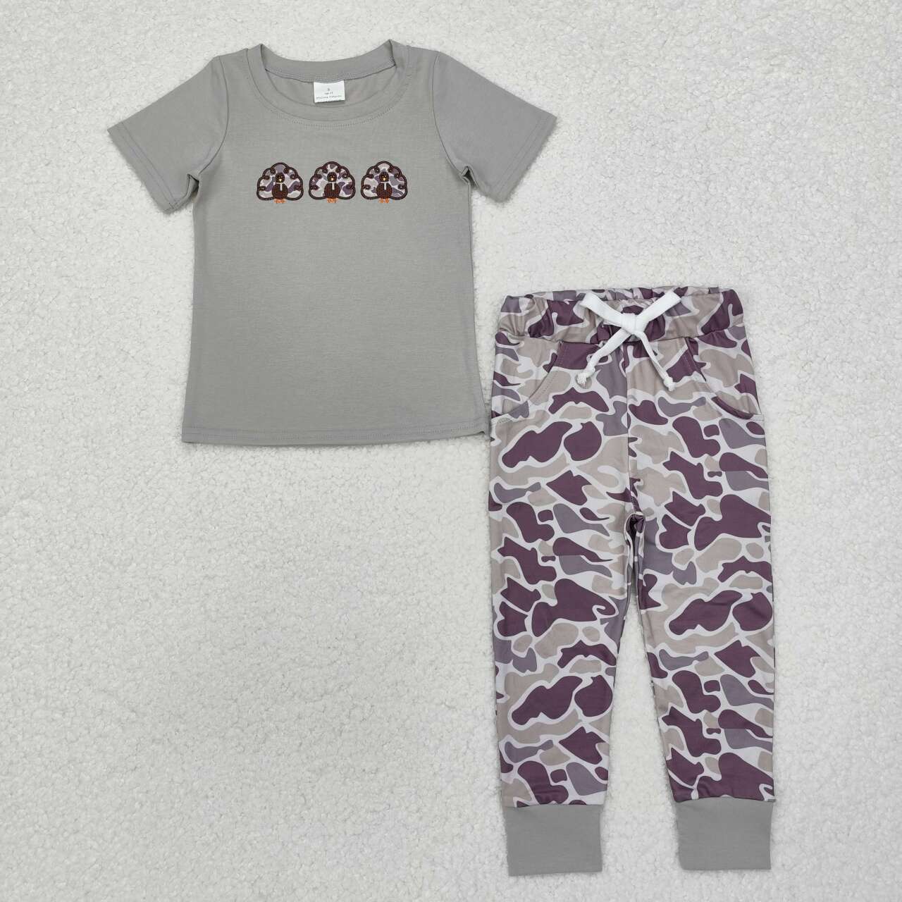 baby boy clothes embroidery Thanksgiving turkey shirt camo pants 2pcs outfit