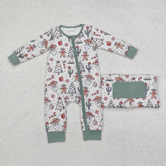 cowboy western howdy Christmas gingerbread cactus zip romper