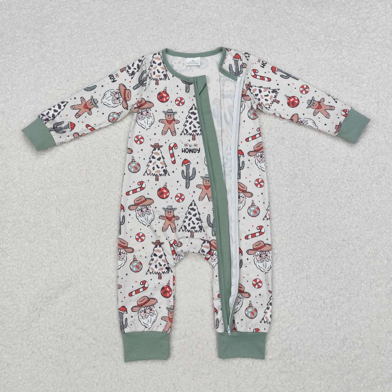 cowboy western howdy Christmas gingerbread cactus zip romper