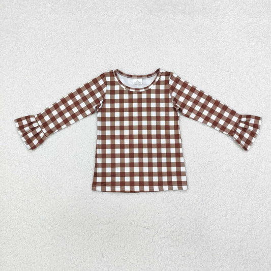 Infant baby girl brown plaid long sleeve top