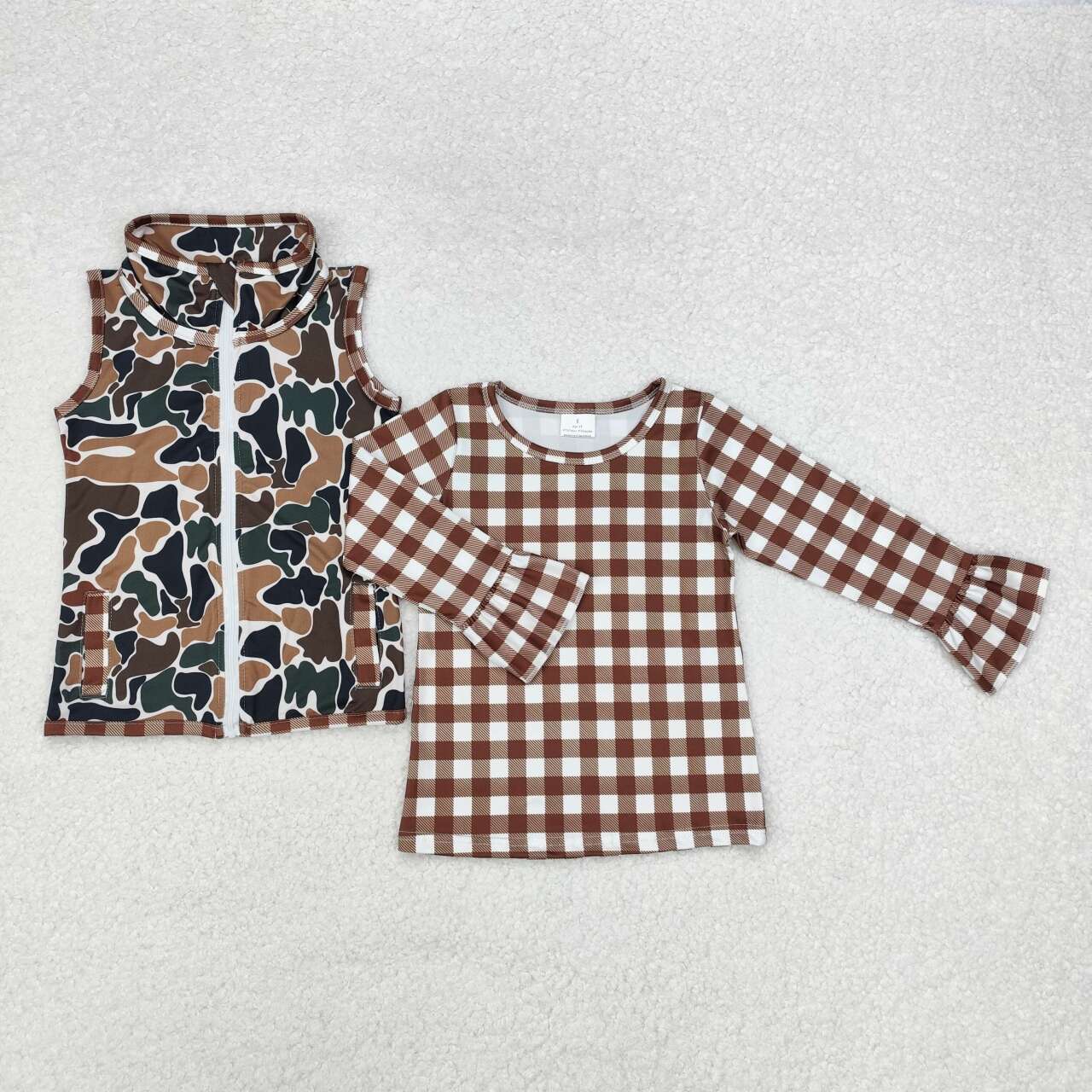 girls long sleeve brown top camo vest top clothes