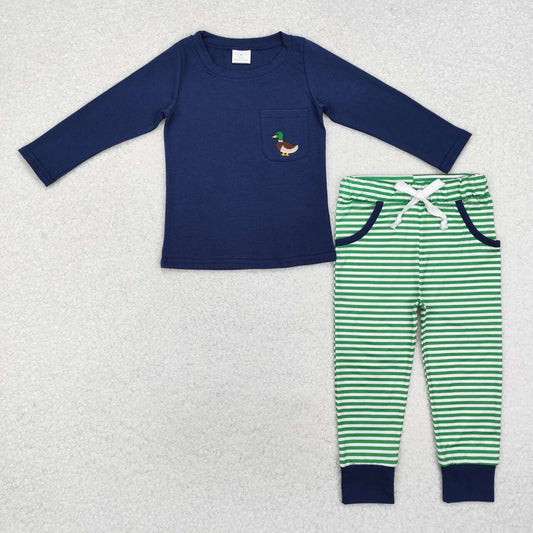 Embroidery mallard duck long sleeve top stripes pants clothes