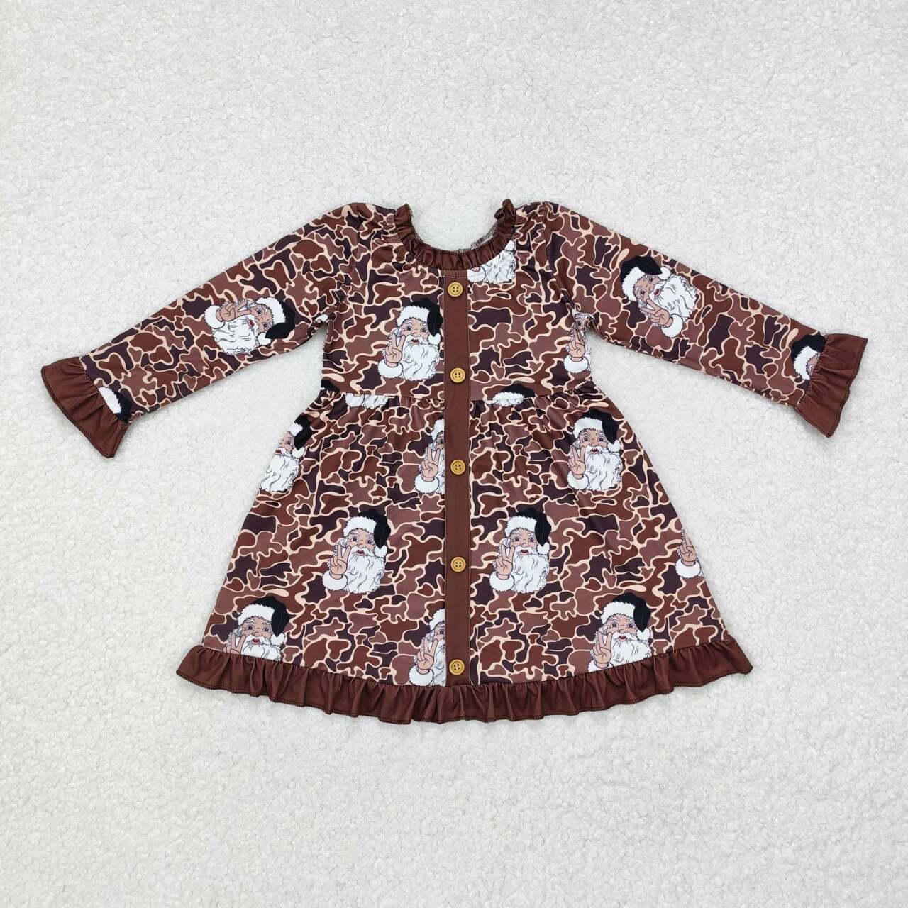 Wholesale toddle baby girls Christmas Santa brown camo long sleeve dress