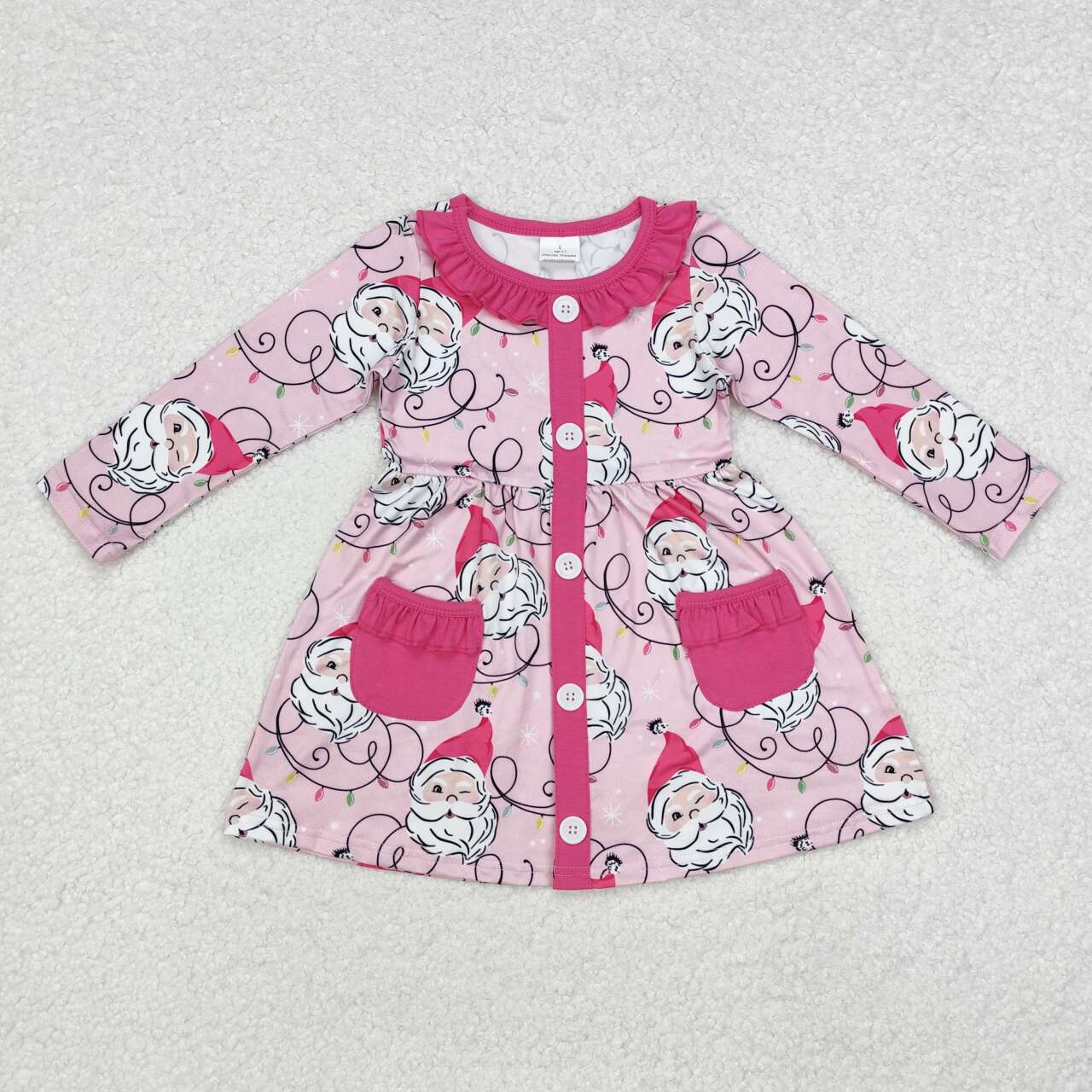 baby girls wholesale christmas pink santa claus pocket dress