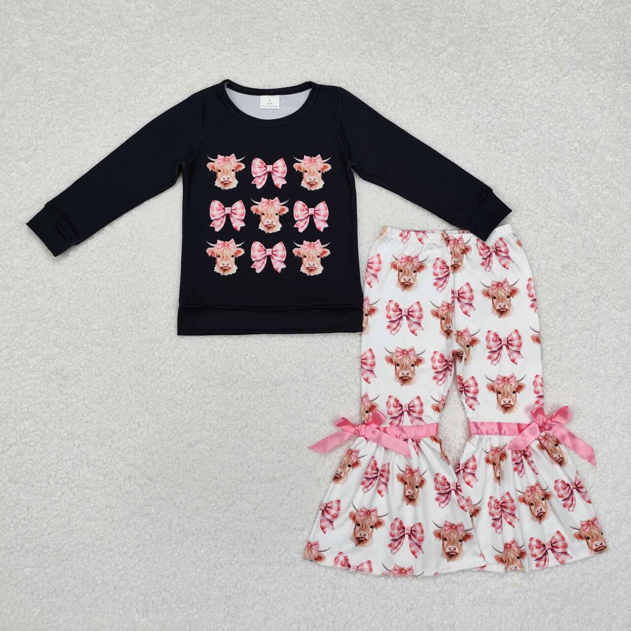 Best sister Highland cow pink bow long sleeve matching clothes