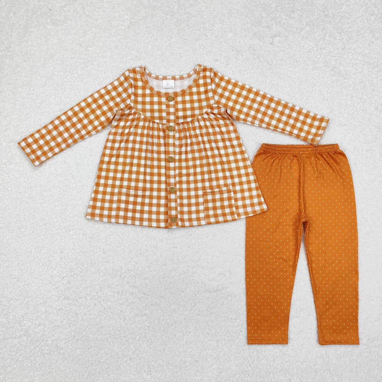 Girls brown plaid tunic top matching pants fall winter clothes