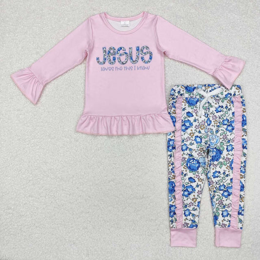 Jesus love me this I know girls floral clothing set