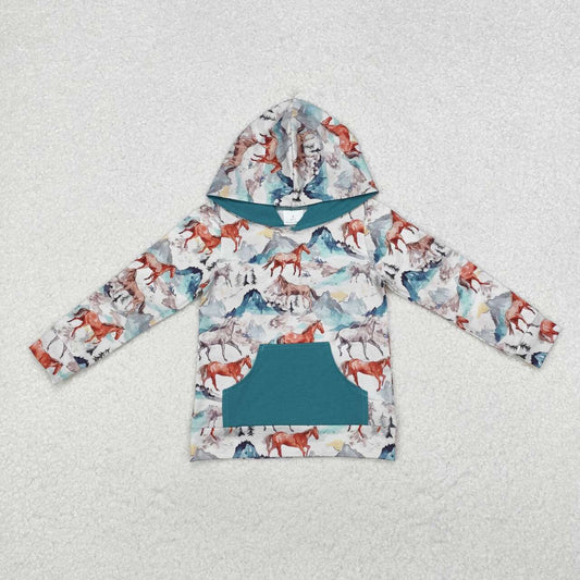 wholesale kids baby boy western horse hoodie top