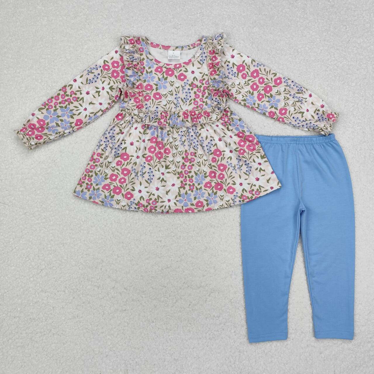 Toddle girls blue pink flower tunic top matching pants clothes