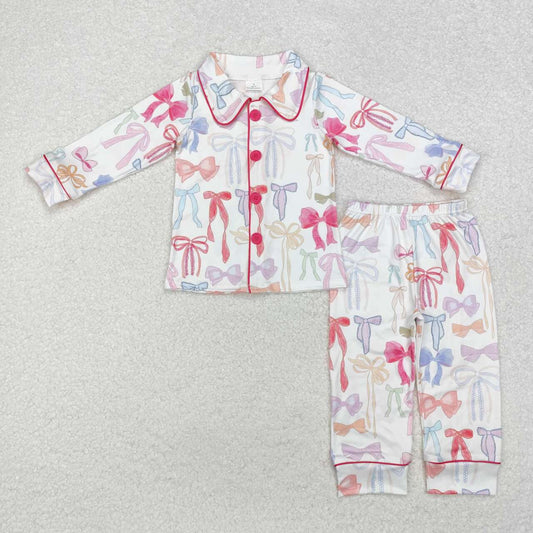 baby girl colorful bow button down pajama set matching clothes