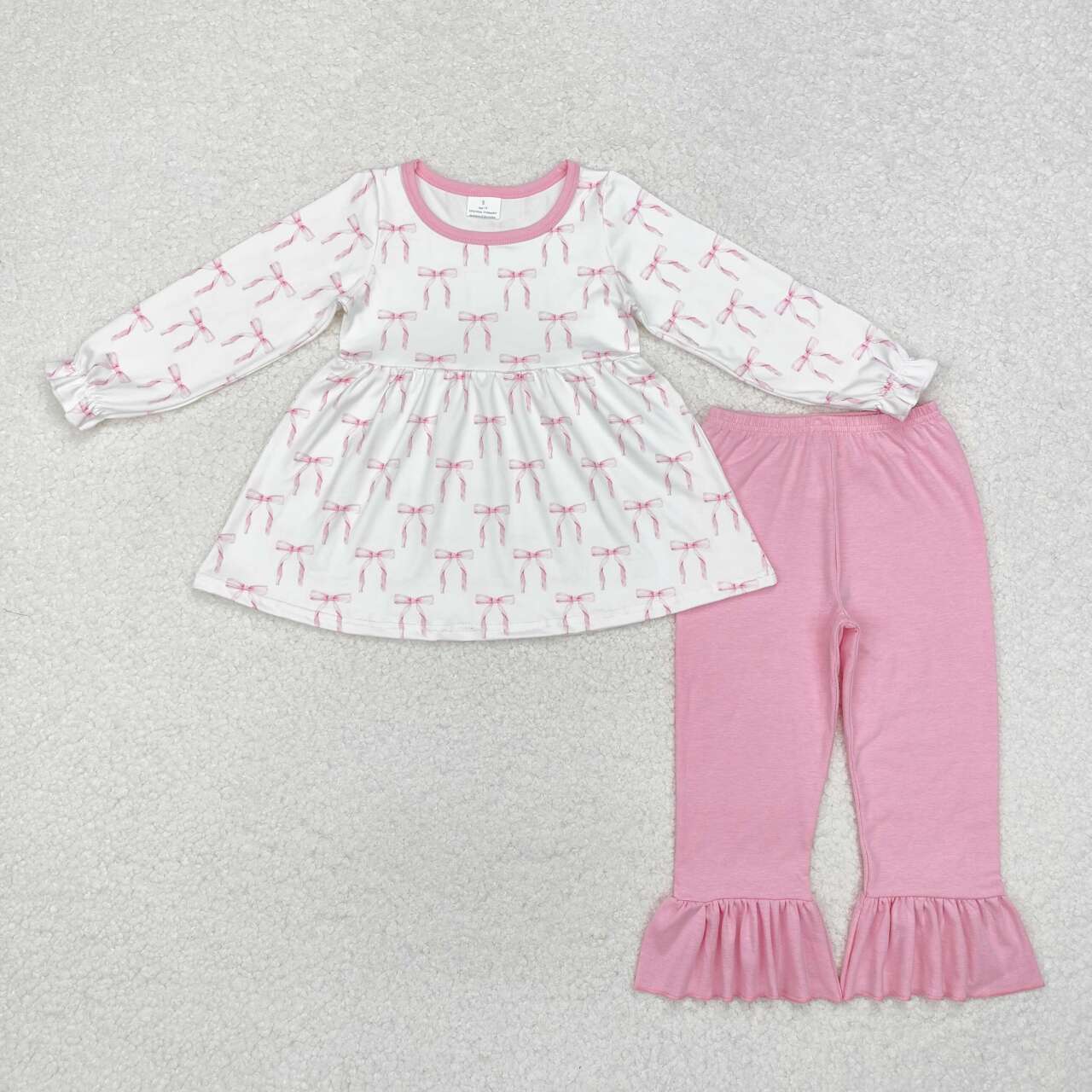 Toddle baby girls pink bow tunic top matching ruffle pants clothes