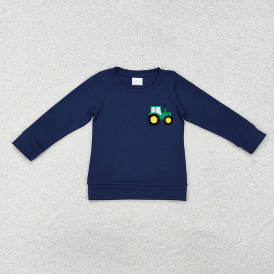 Infant baby boy long sleeve embroidery farm tractor shirt