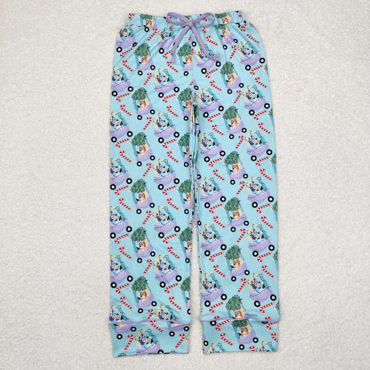 Adult women christmas candy cane blue cartoon dog  pants