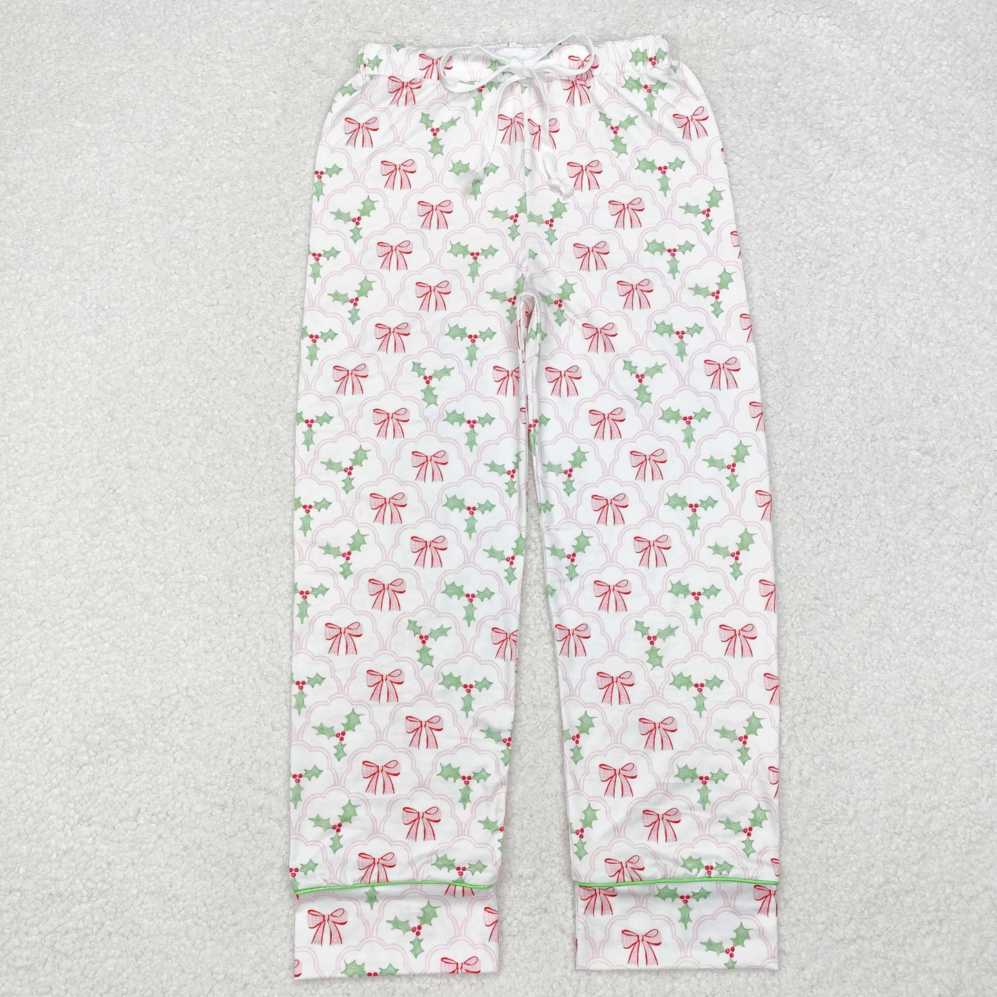 Adult women christmas holly bow print pants