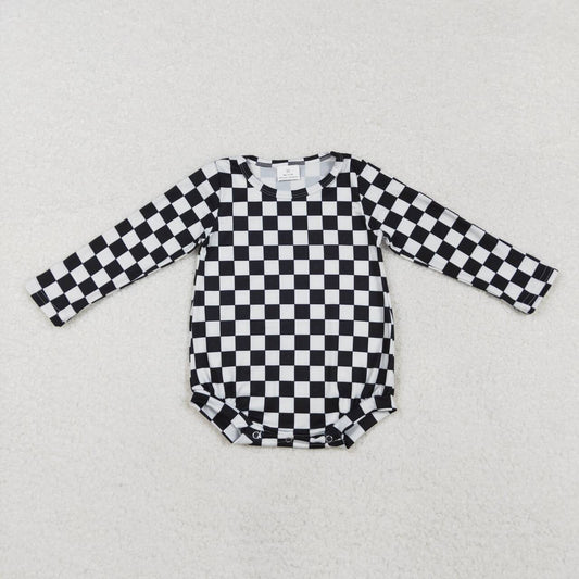 Toddle girls black checkered long sleeve romper