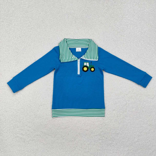 Baby Boy Embroidery Farm Tractor Long Sleeve Pullover