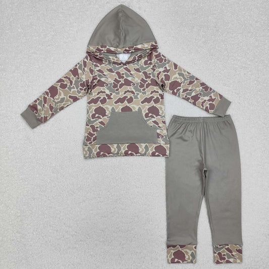 Wholesale baby boy light green camo design hoodie set