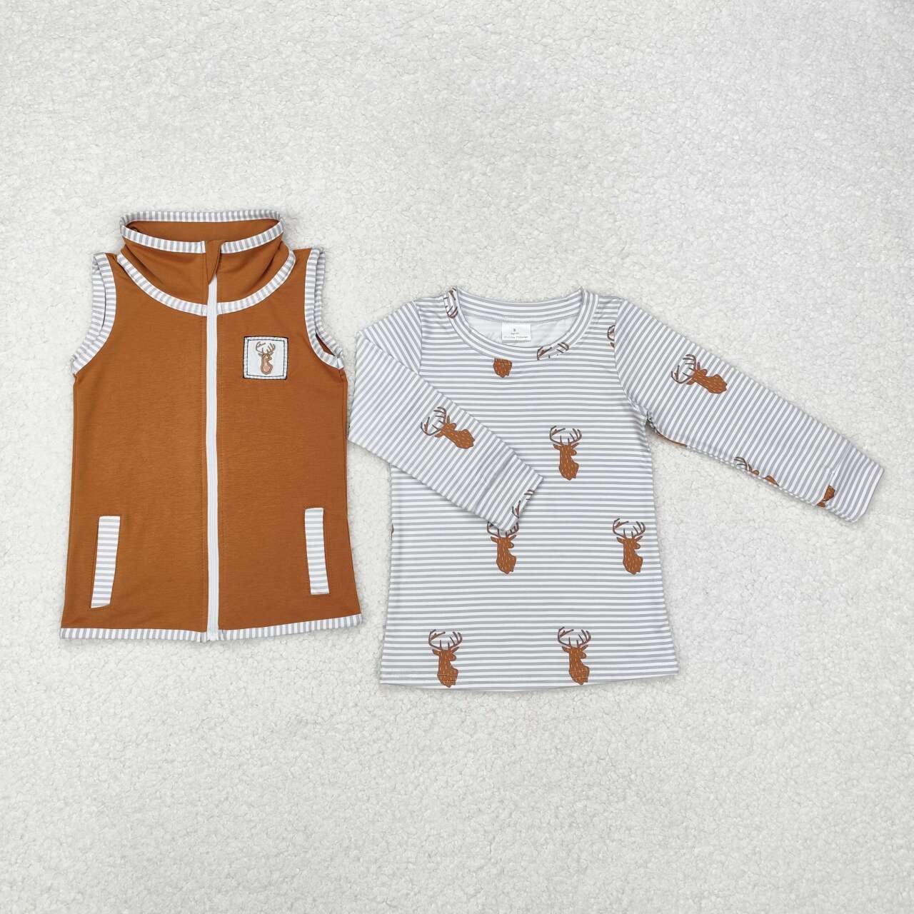 Boy long sleeve reindeer top matching vest top clothes