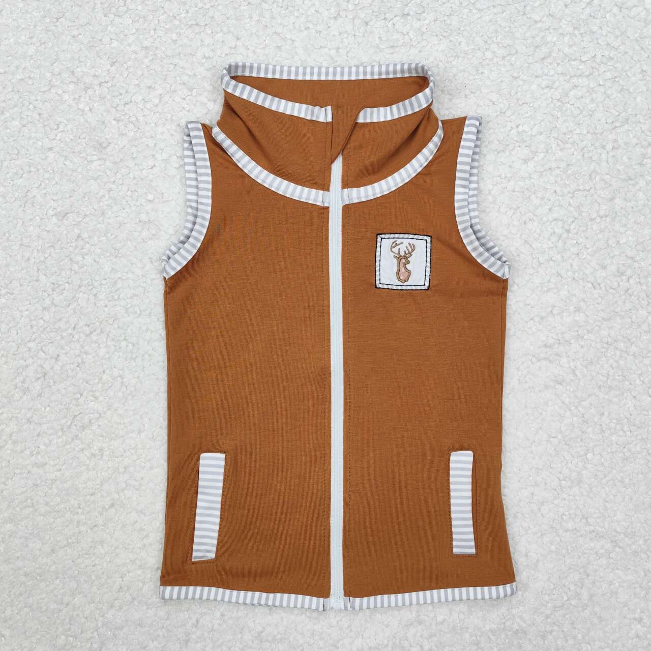 Infant baby boy embroidery reindeer print zip up vest top