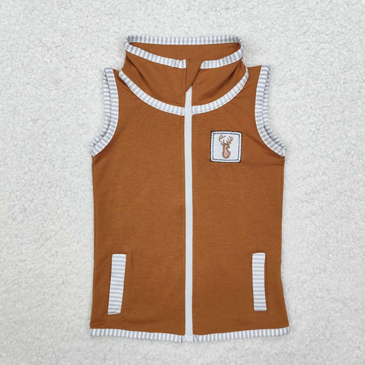 Infant baby boy embroidery reindeer print zip up vest top