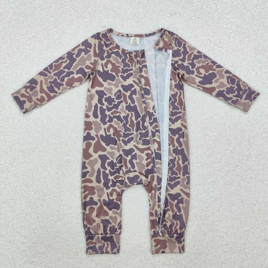 Toddle baby boy dark grey camo bamboo zip romper