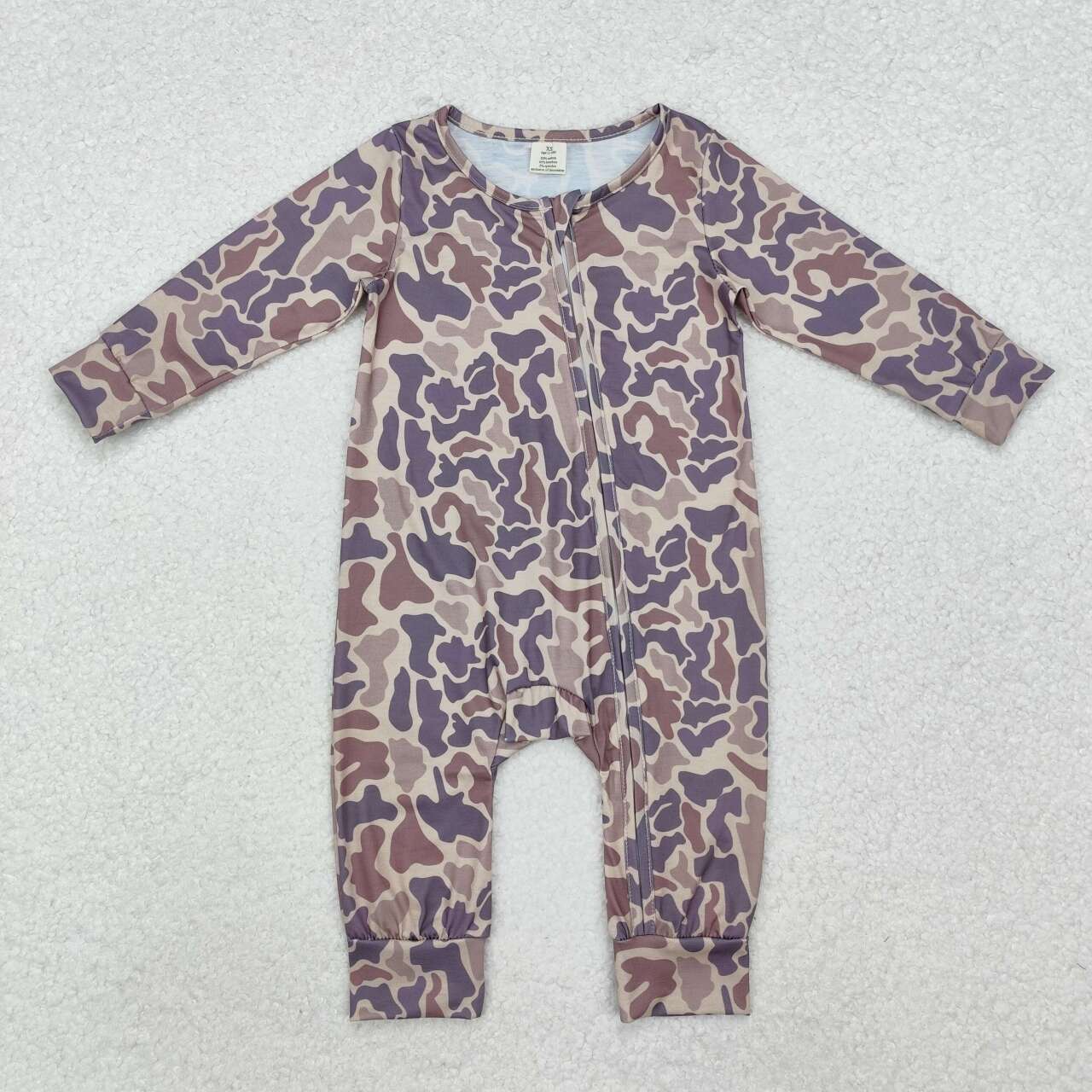 Toddle baby boy dark grey camo bamboo zip romper