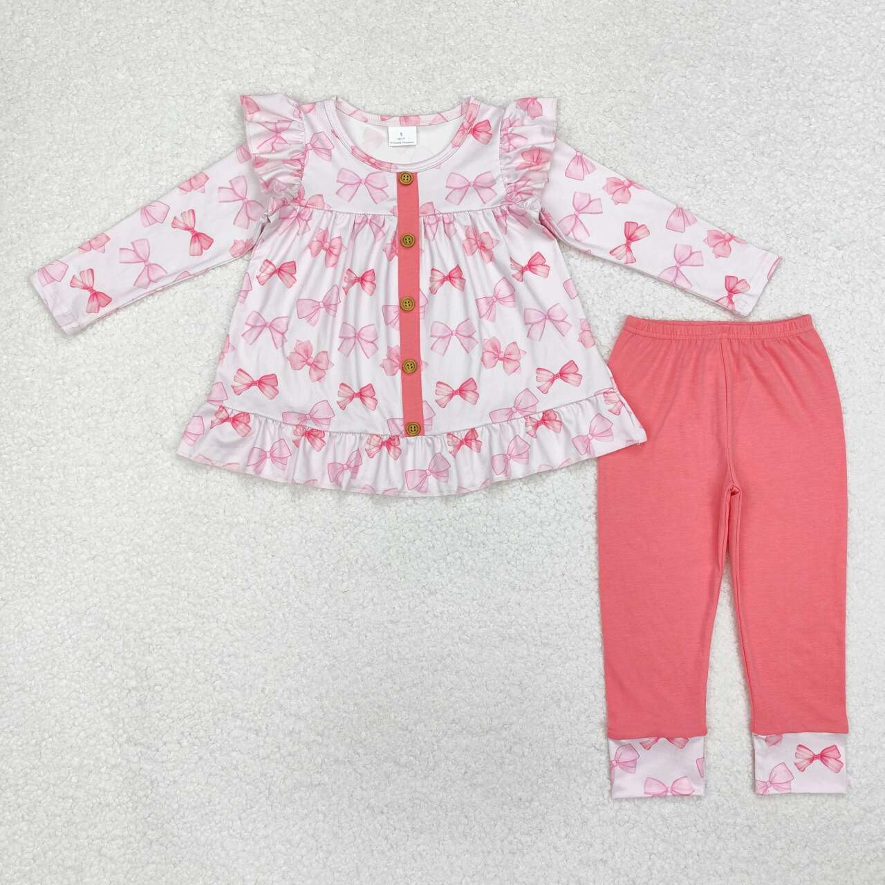 Girls pink bow top matching leggings outfit