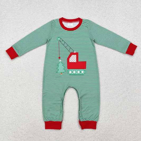 toddle baby boy embroidery christmas tree construction romper