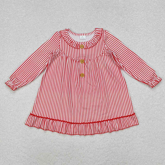 Christmas red stripes girls long sleeve dress