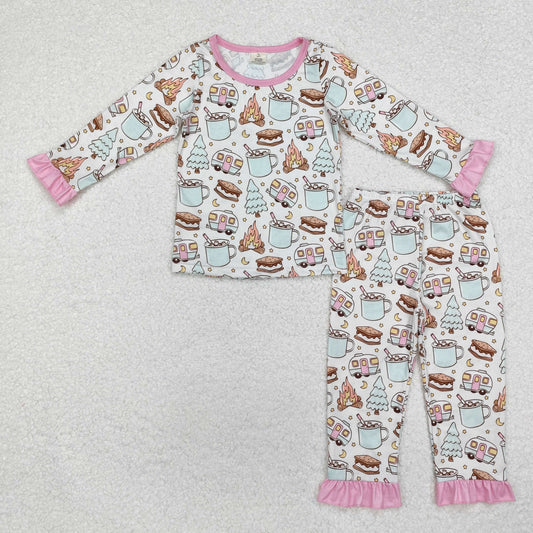 children girls christmas camping long sleeve bamboo pajama set