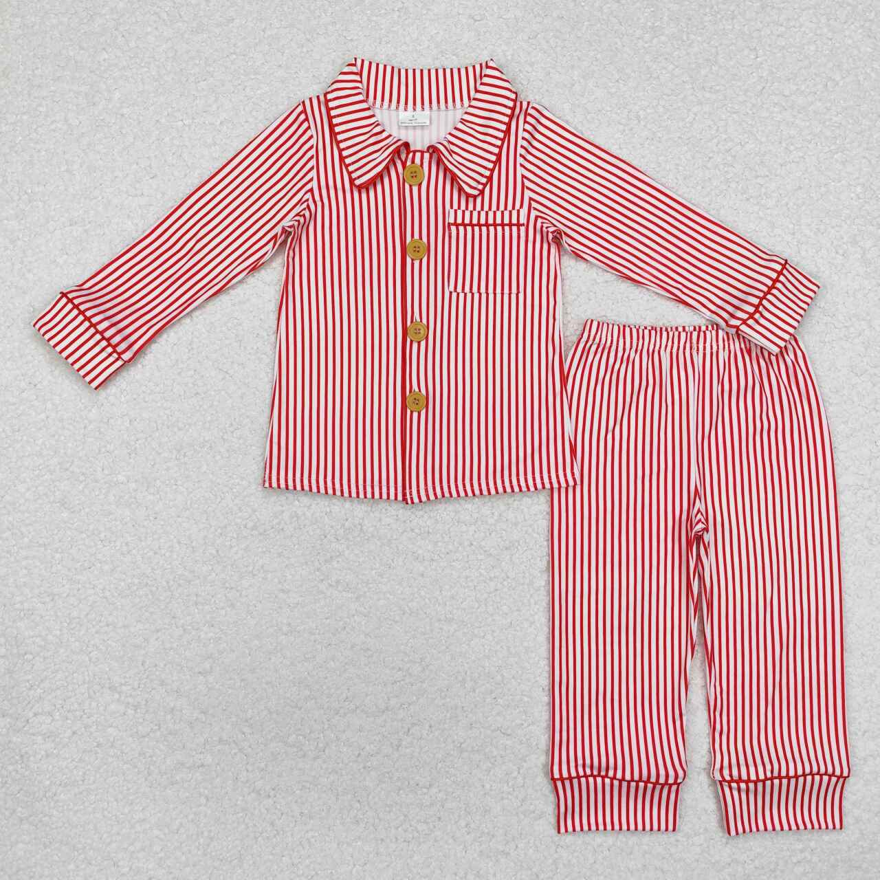 baby boy Christmas red stripes button down long sleeve pajama set