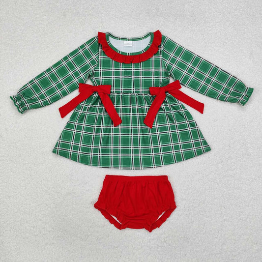 baby girls christmas green plaid bummie set