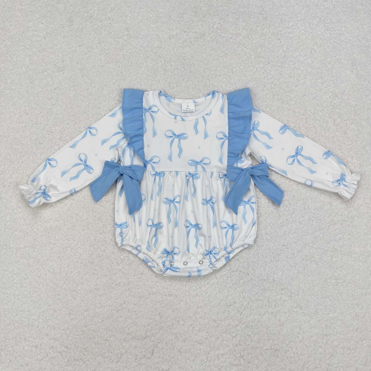 Infant baby girls blue bow long sleeve boutique romper