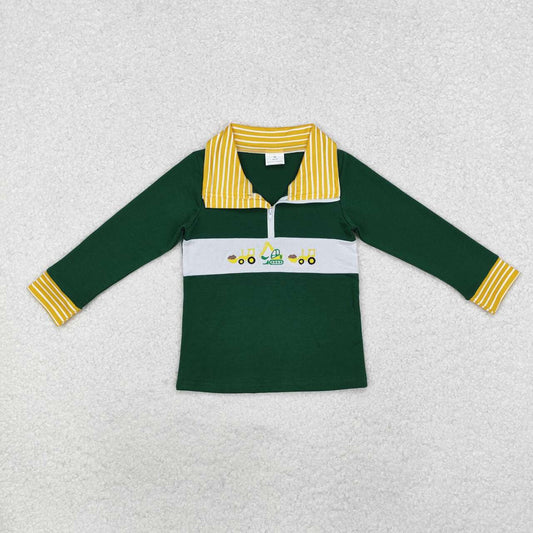 Wholesale kids baby boy embroidery construction truck pullover