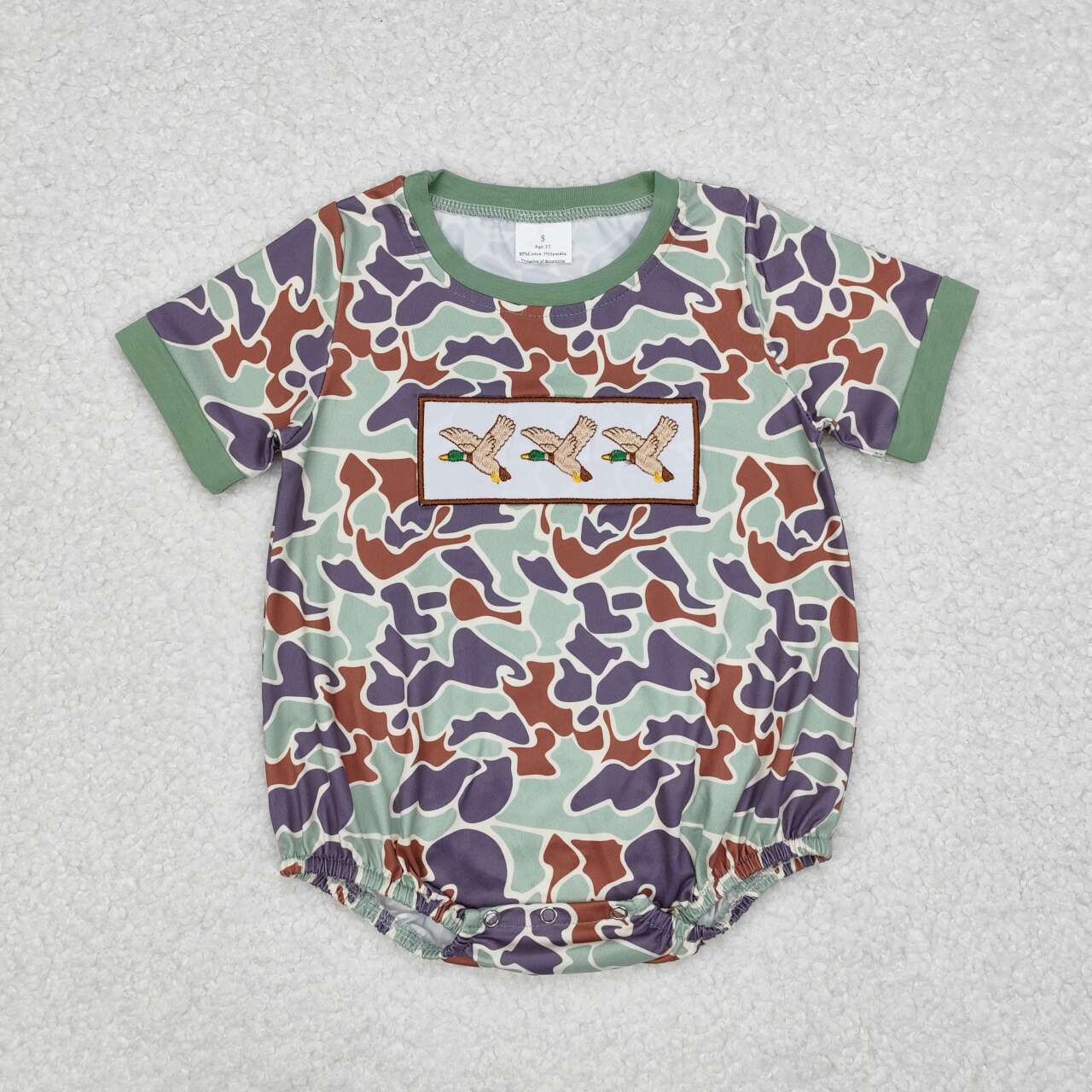 Embroidery mallard duck camo baby boy romper