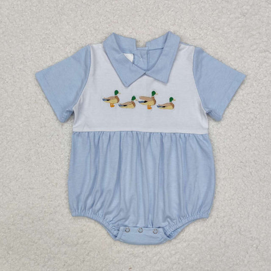 Embroidery Mallard duck baby boys blue romper